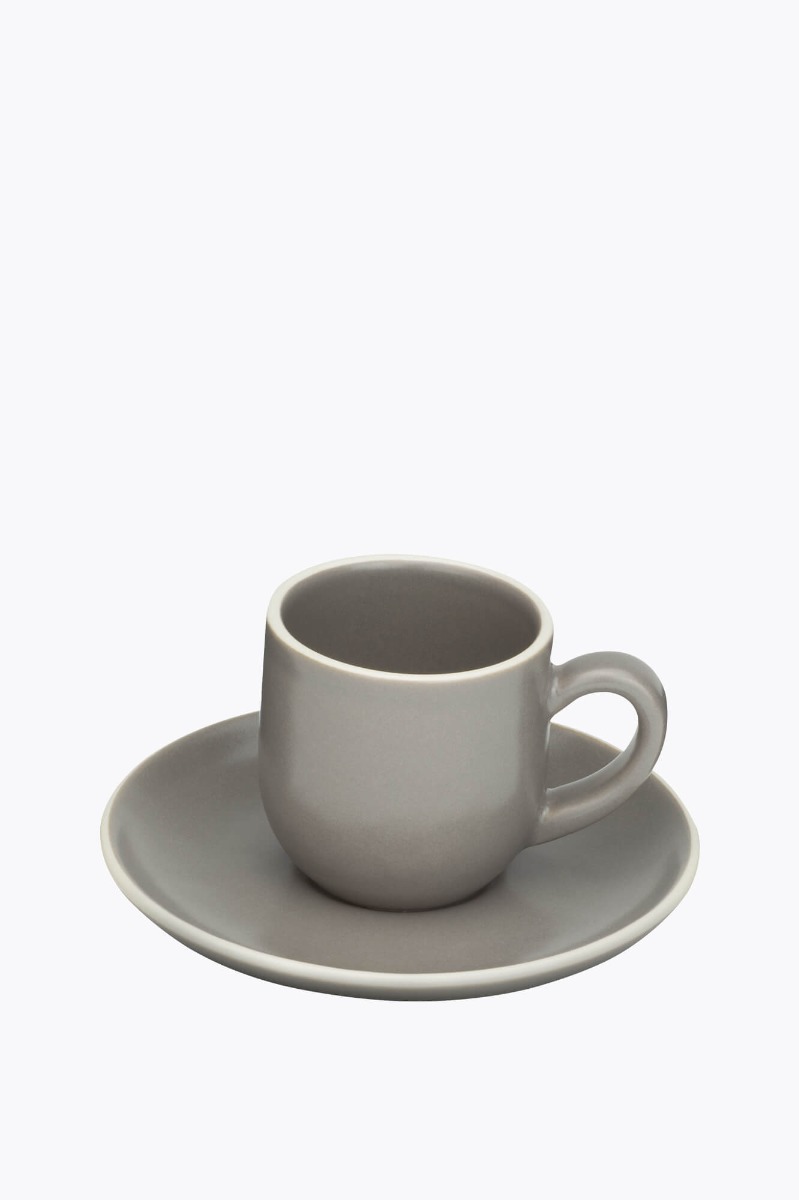 Molde Mandala Satin Matte Espressotasse Grau mit Weißem Rand mit Untertasse